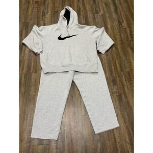 Nike Mens XXL Grey Fleece Tracksuit Hoodie Sweatpants Big Swoosh set Please Read